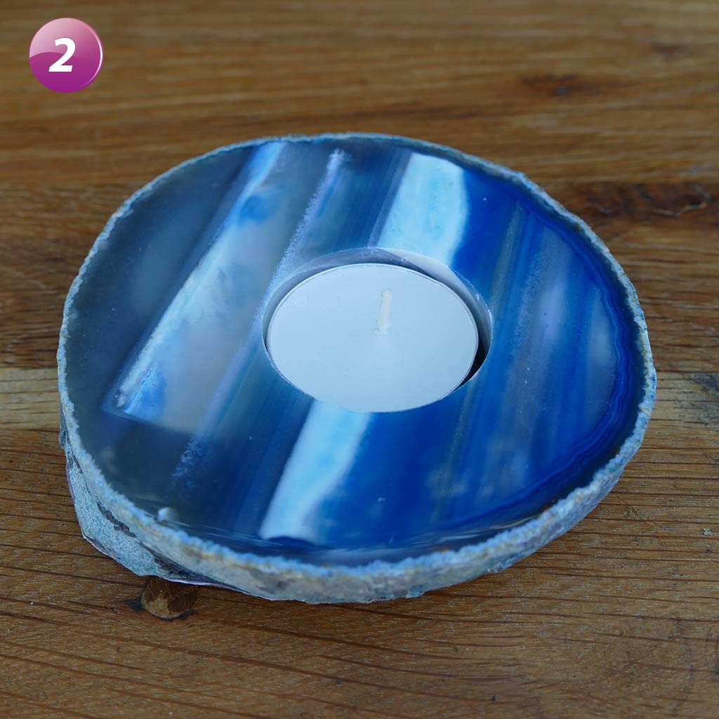 Agate Tea Light Candle Holder - Blue