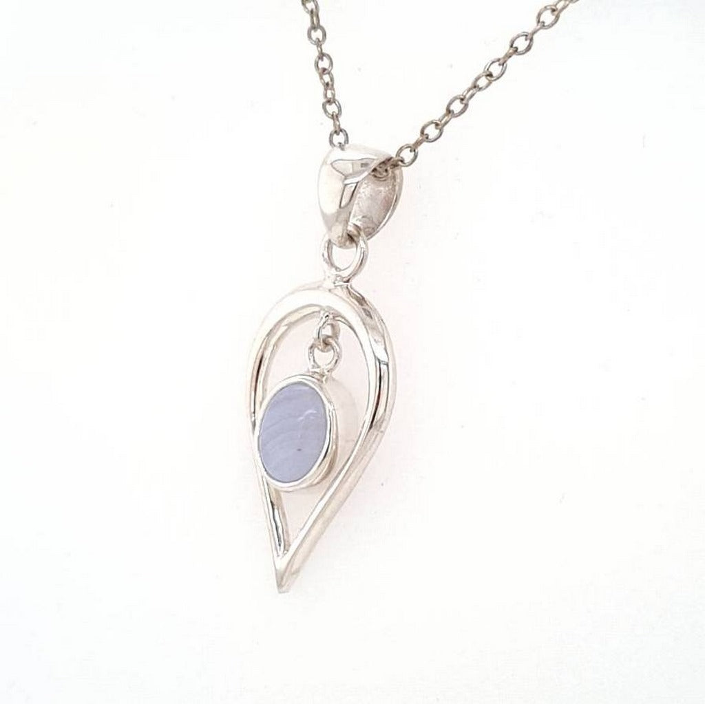 Blue Lace Agate Pendant Jewellery with Polished Crystal in Sterling Silver