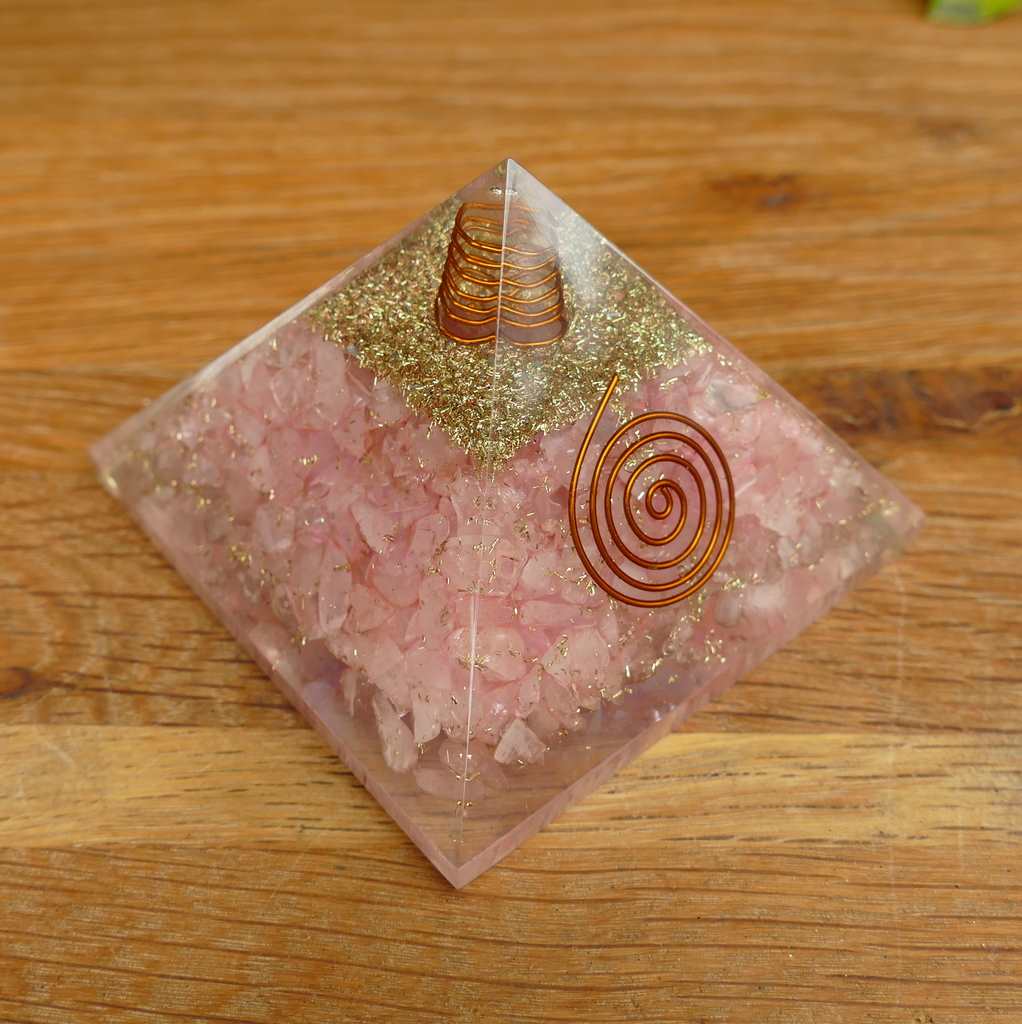 Orgonite Pyramid with Rose Quartz Crystals