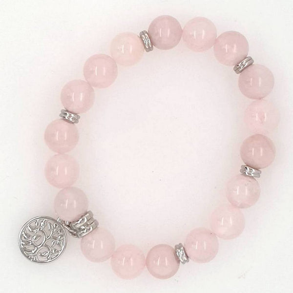 10mm Rose Quartz Bracelet Tree of Life Charm Stretch Healing Gemstone ...