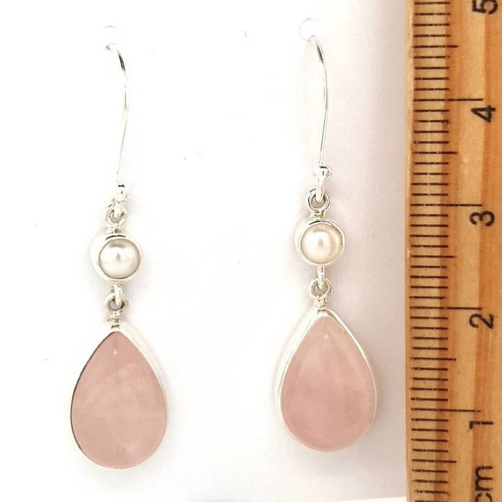 rose quartz and pearl earrings