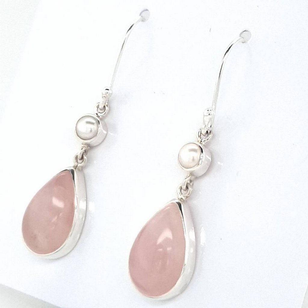 rose quartz and pearl earrings