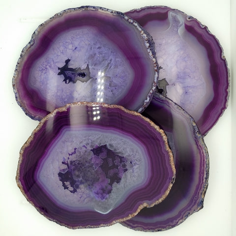 Agate Coasters Set of 4 Dyed Set for Drinks Gemstone Drinkware Agate Slices