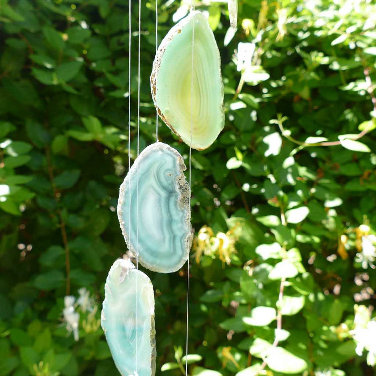 Green Agate Wind Chime Harmony, Green Agate Slices 70cm Hanging Crystals Outdoor Garden Decor