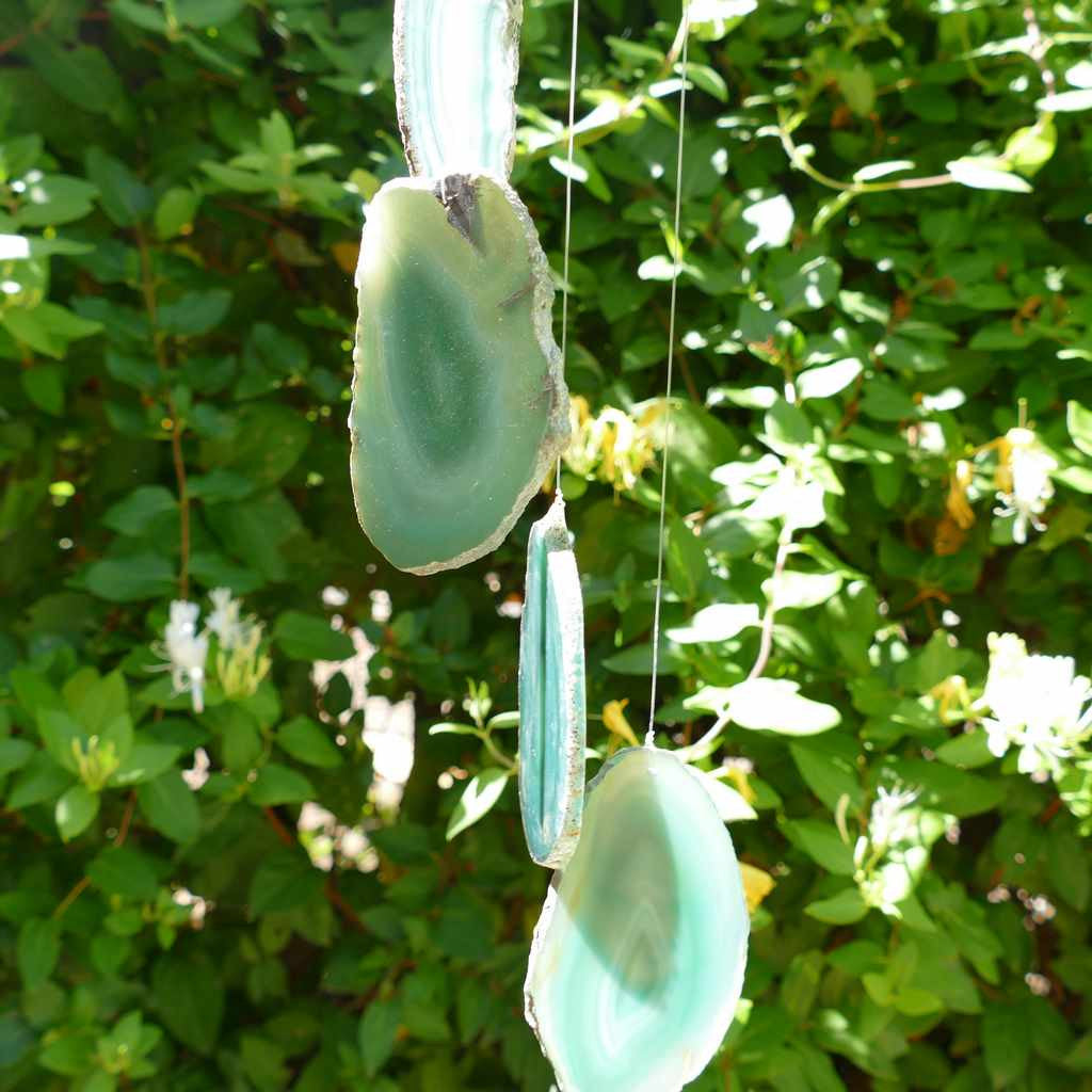 Green Agate Wind Chime Harmony, Green Agate Slices 70cm Hanging Crystals Outdoor Garden Decor
