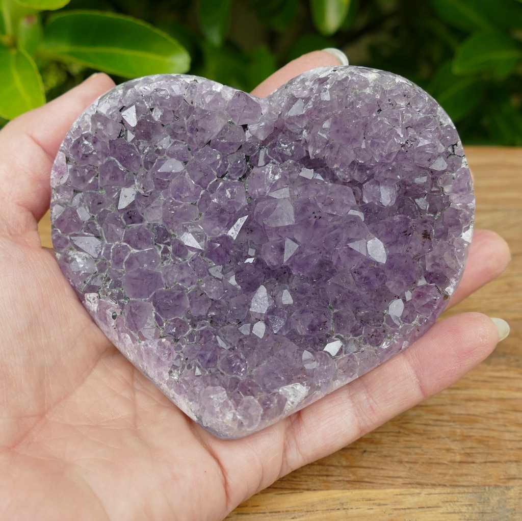 Amethyst Crystal Cluster Heart Carved to Perfection from Brazil