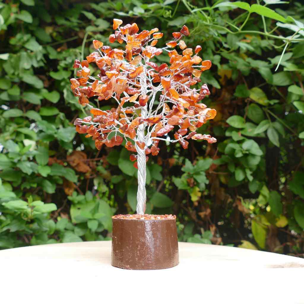 Crystal Gem Tree on Wooden Base - Carnelian