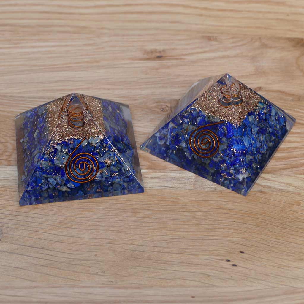 orgone pyramids with lapiz lazuli crystals