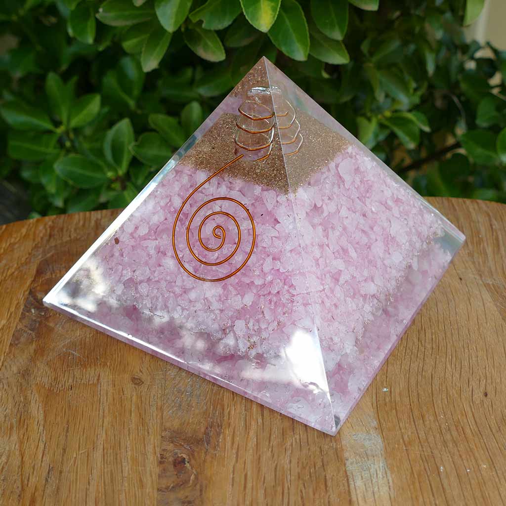 Orgonite Pyramid with Rose Quartz Crystals