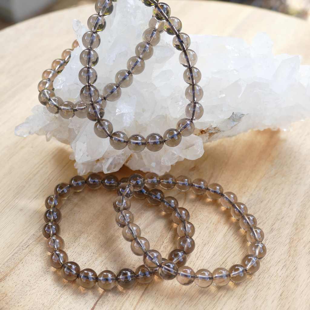 8mm Smoky Quartz Beaded Bracelet - Unisex Stretch Crystal Jewellery for Grounding and Protection