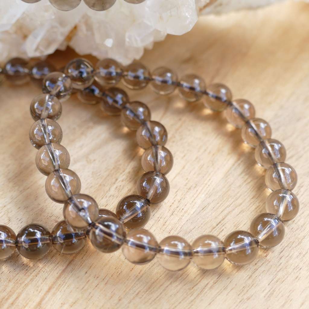 8mm Smoky Quartz Beaded Bracelet - Unisex Stretch Crystal Jewellery for Grounding and Protection