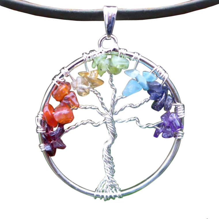 Chakra Necklace - Chakra Tree of Life Wire Wrapped Pendants for Women
