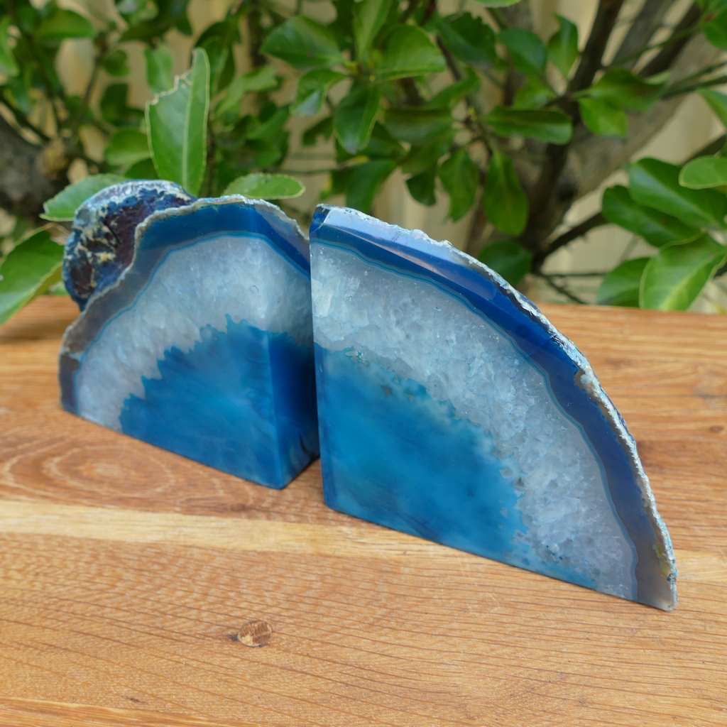 teal green agate bookends