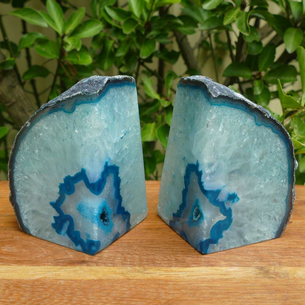 teal green agate bookends