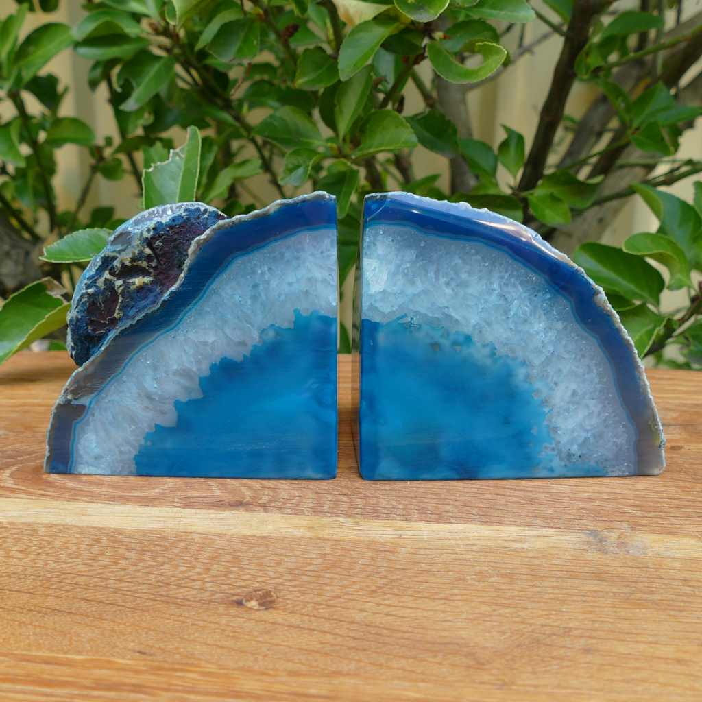 teal green agate bookends