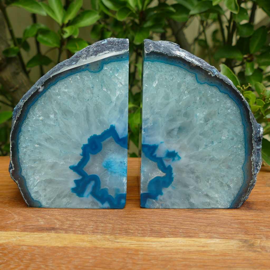 teal green agate bookends