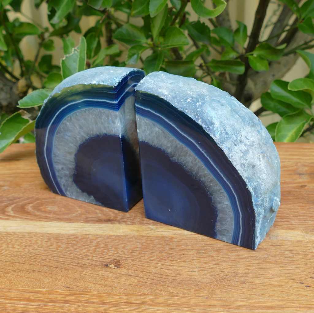 blue agate bookends