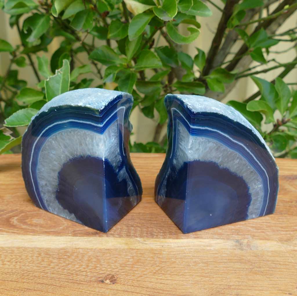 blue agate bookends