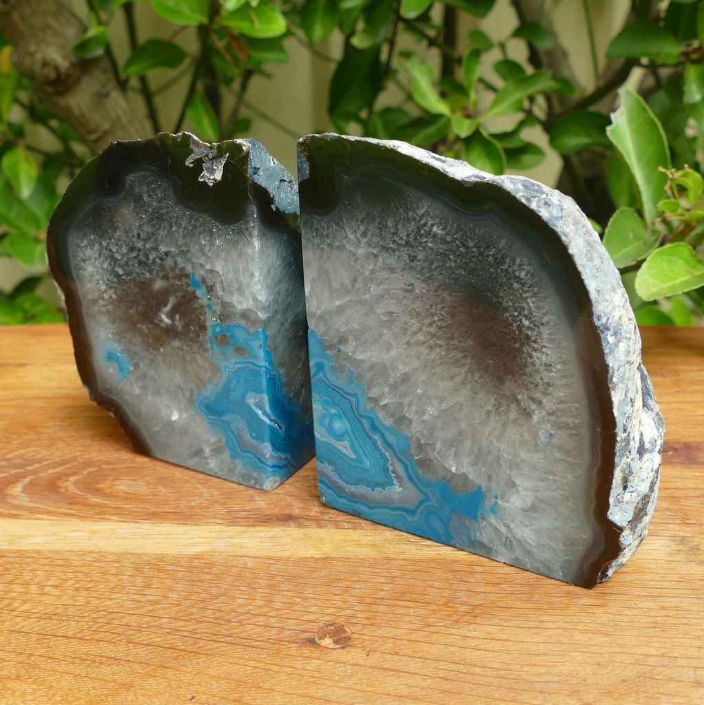 teal green agate bookends