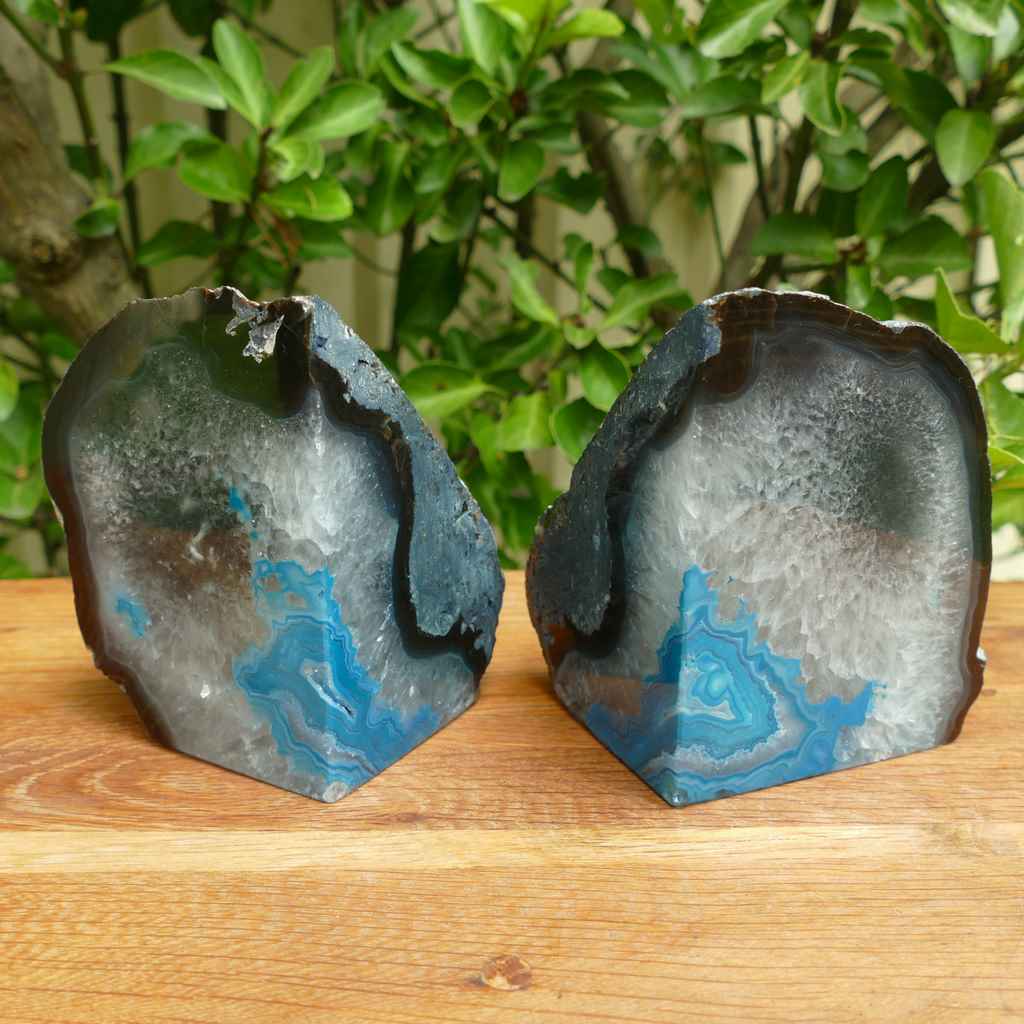 teal green agate bookends