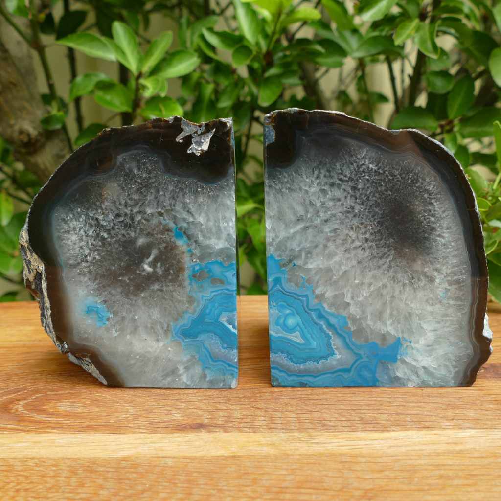 teal green agate bookends