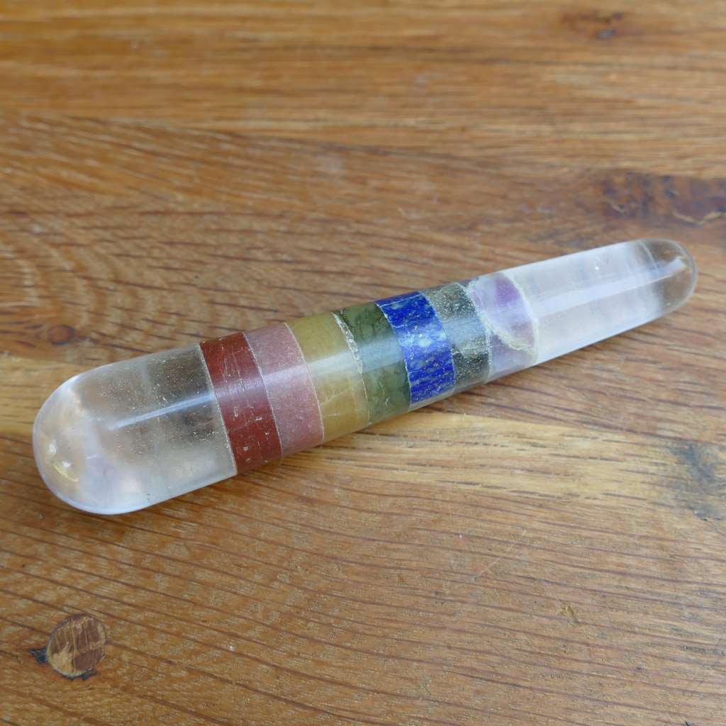 7 chakra bonded clear quartz wand