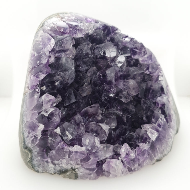 Deep Purple Amethyst Crystal Cluster on Cut Base