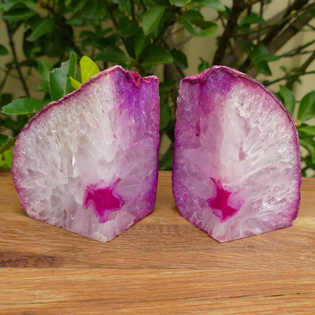 pink agate bookends