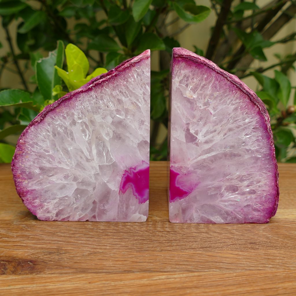 pink agate bookends