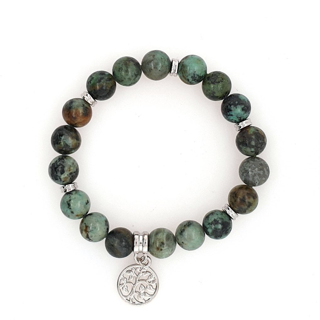 African Turquoise Bracelet with Tree of Life Charm 10mm