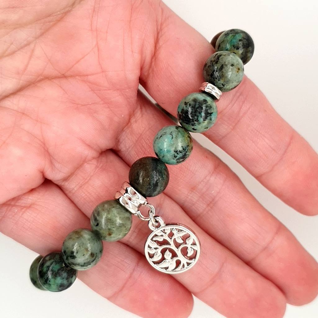 African Turquoise Bracelet with Tree of Life Charm 10mm
