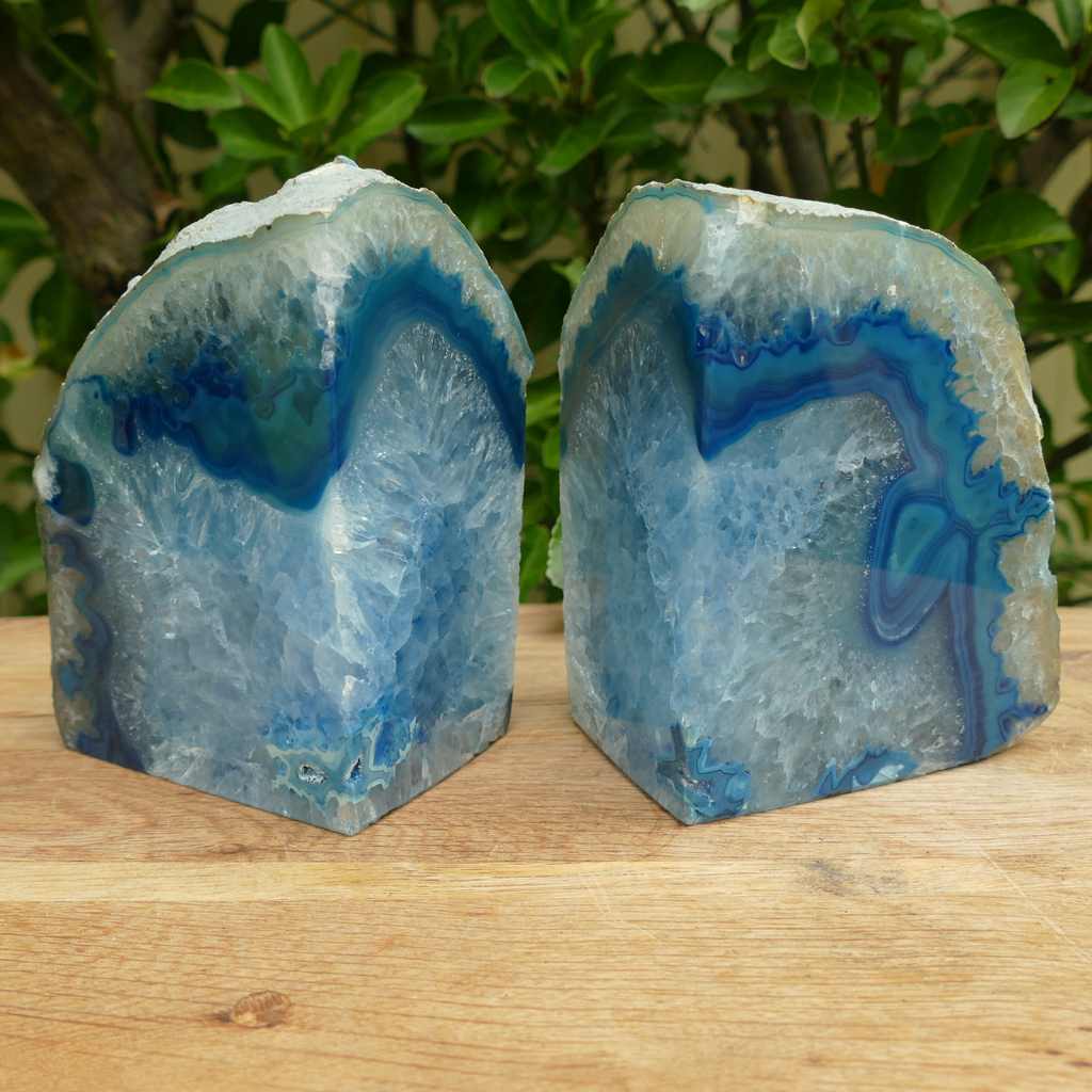 blue agate crystal bookends