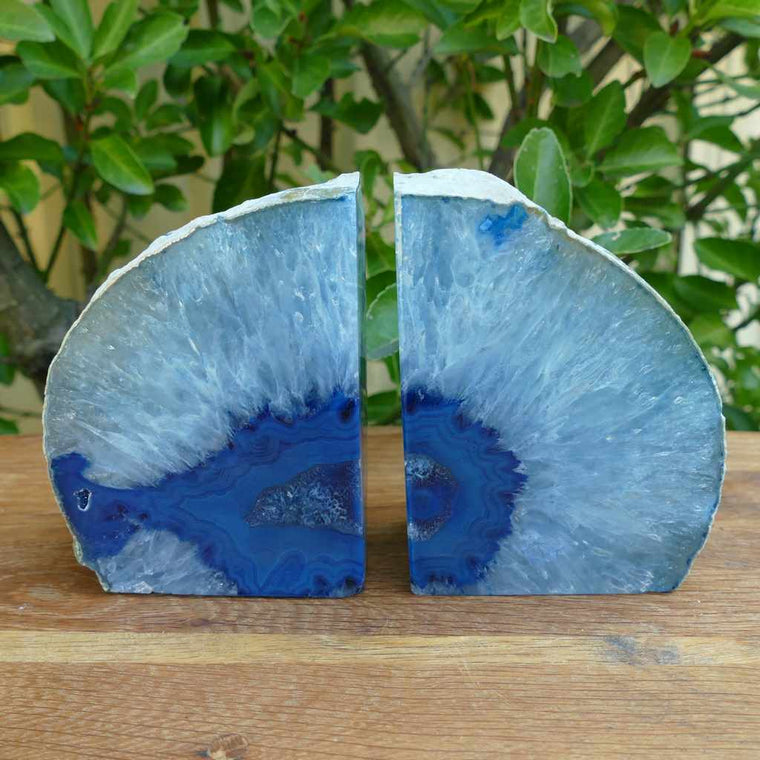blue agate crystal bookends