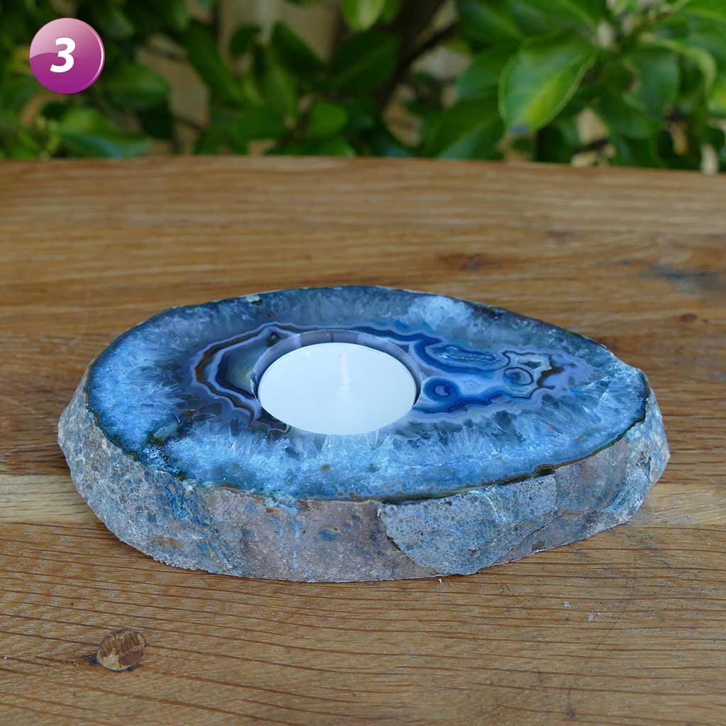 Agate Tea Light Candle Holder - Blue