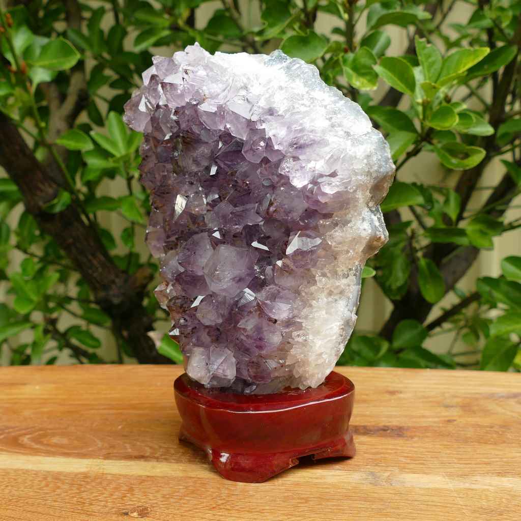 amethyst cluster wood base