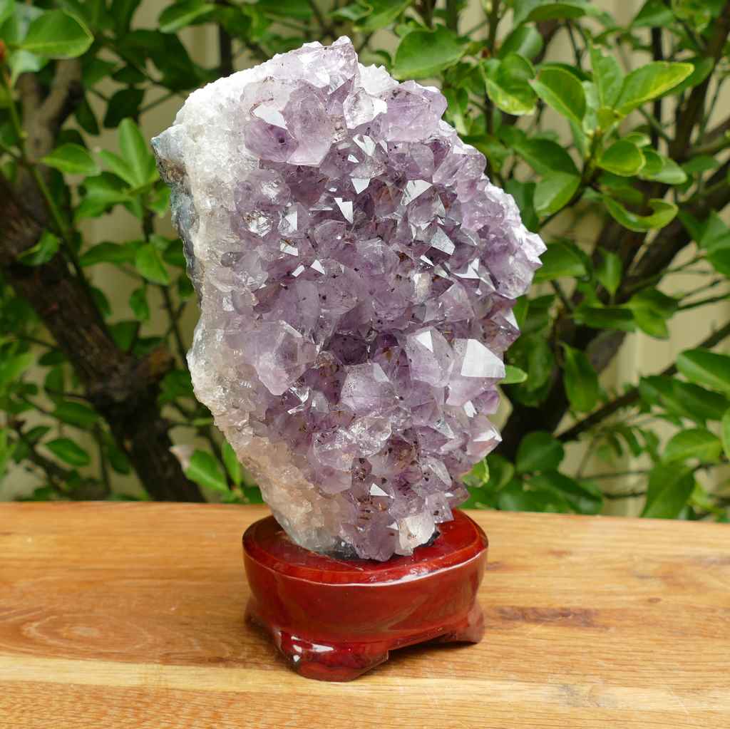 amethyst cluster wood base