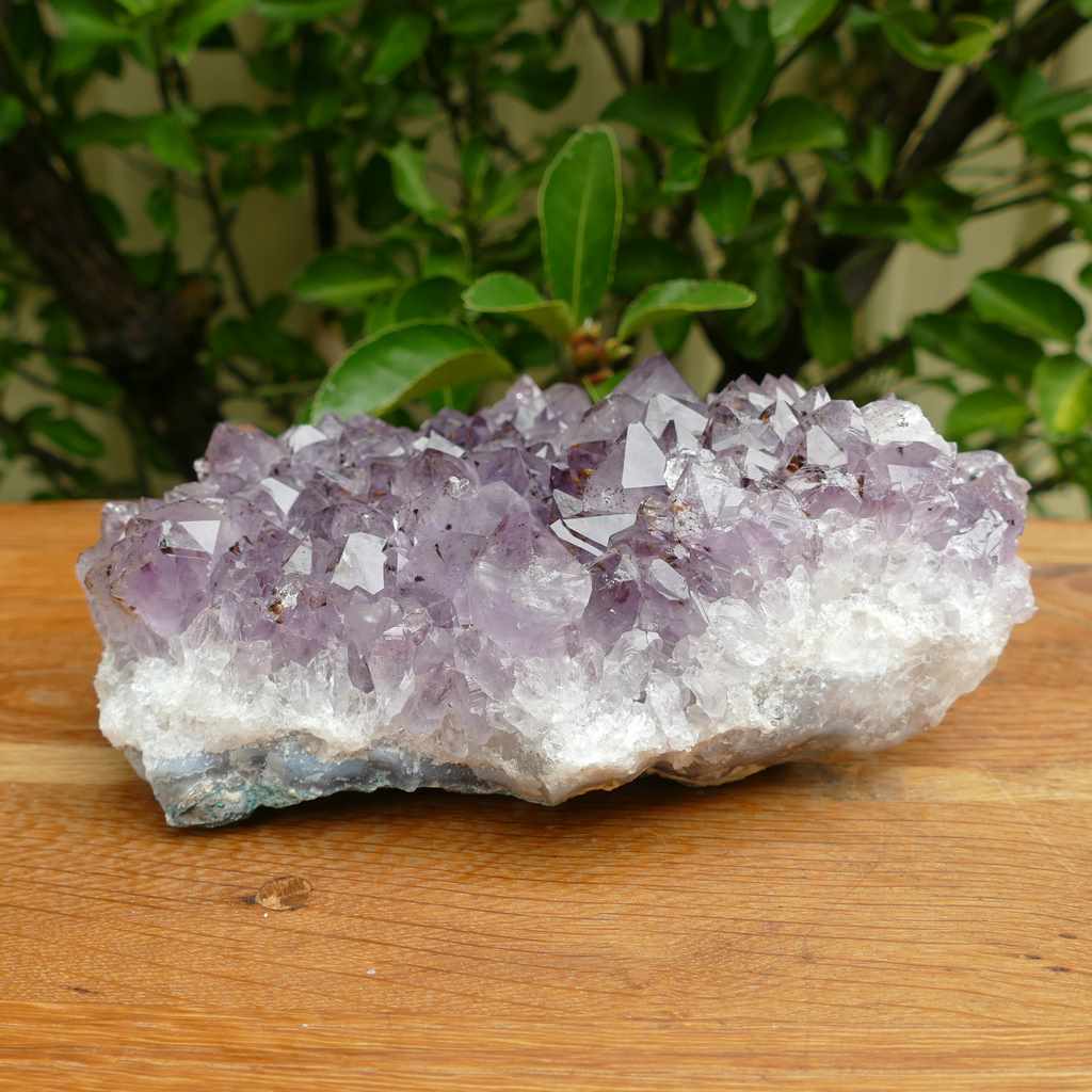 amethyst cluster wood base