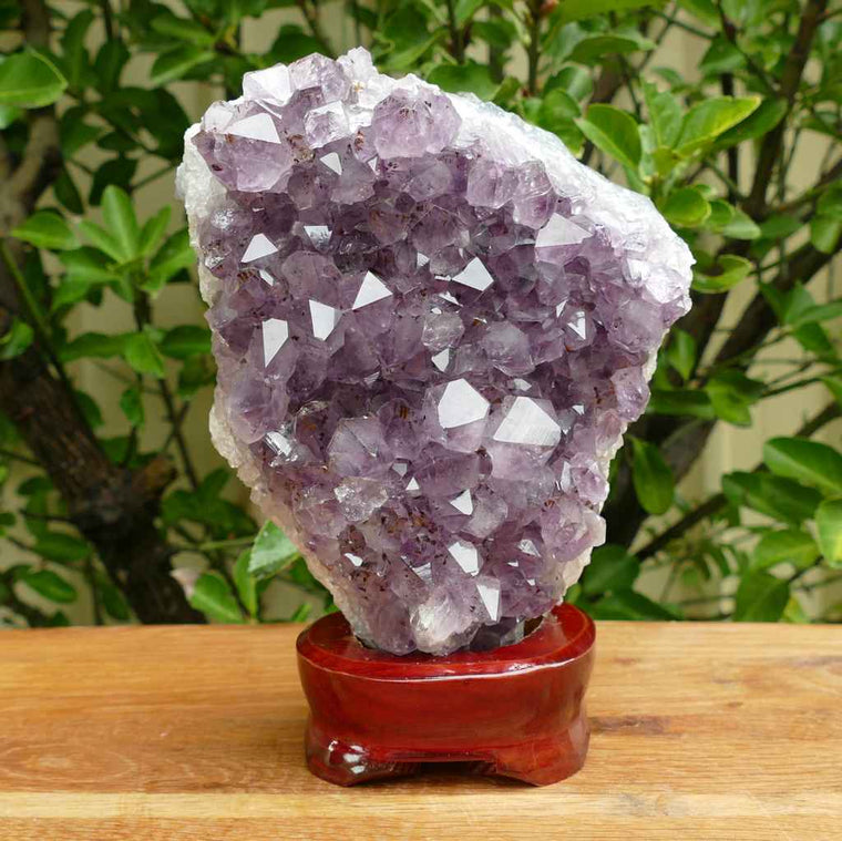 amethyst cluster wood base