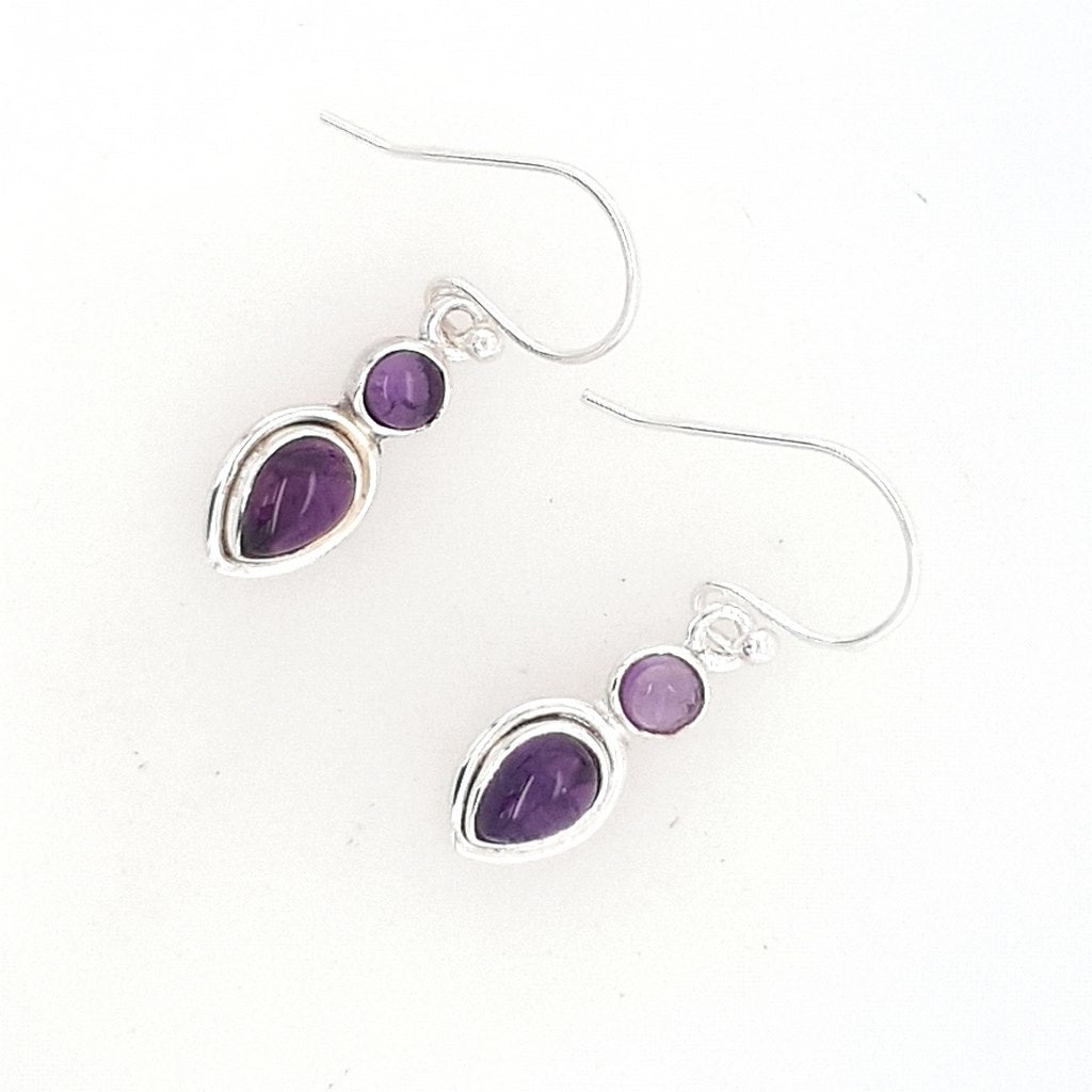 Amethyst Earrings in 925 Sterling Silver Beautifully Polished with Dangle Hook