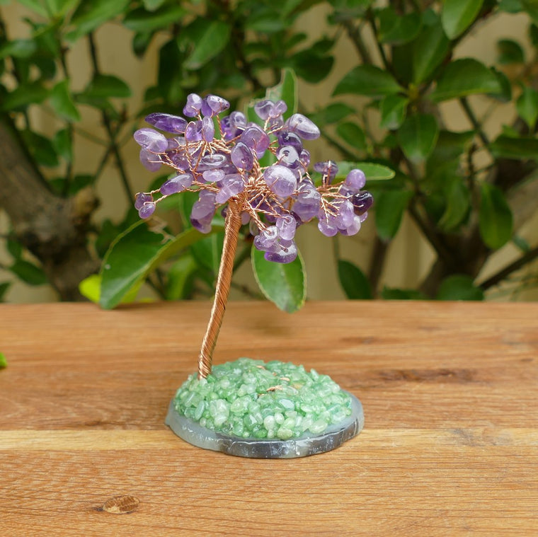 amethyst crystal gem tree on agate slice base