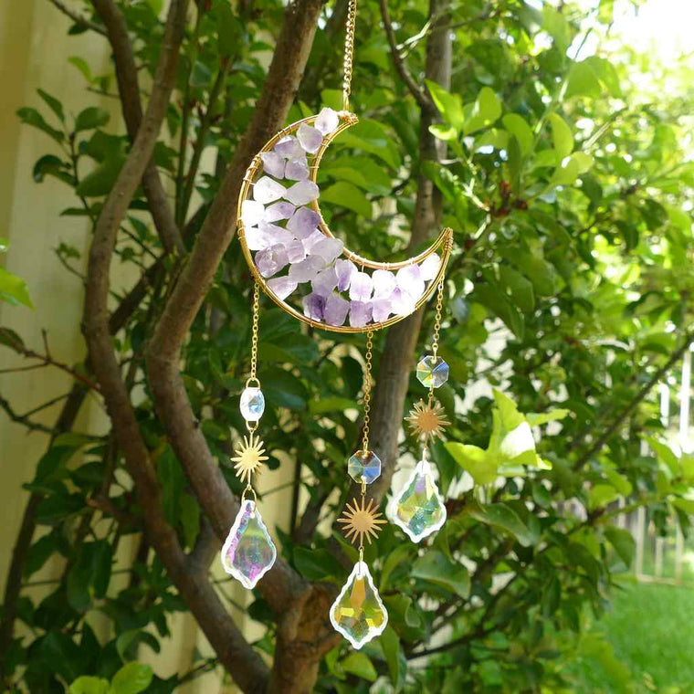 amethyst crystal moon suncatcher