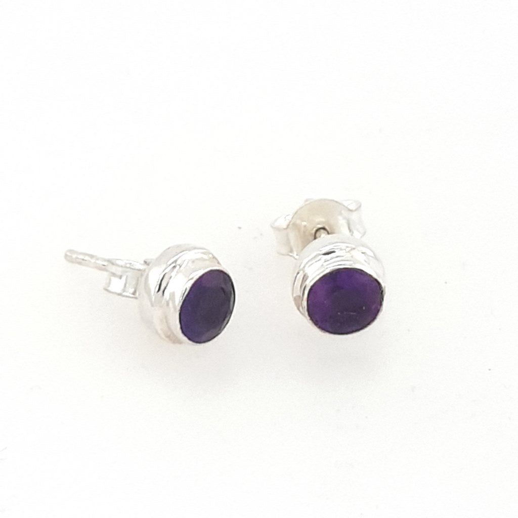 Amethyst Stud Earrings 925 Sterling Silver with Amethyst Gemstone