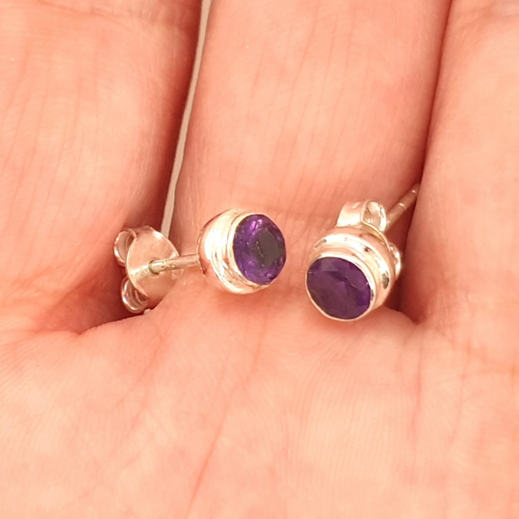 Amethyst Stud Earrings 925 Sterling Silver with Amethyst Gemstone