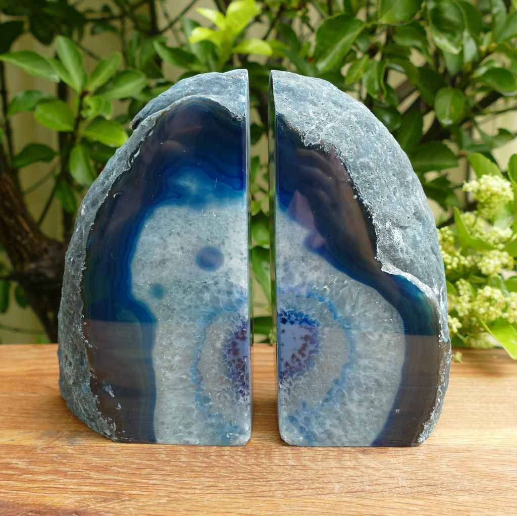 blue agate bookends