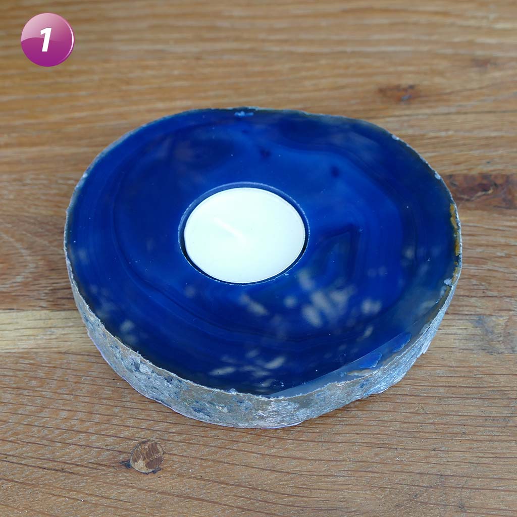 Agate Tea Light Candle Holder - Blue Healing Crystal Handcrafted Stone