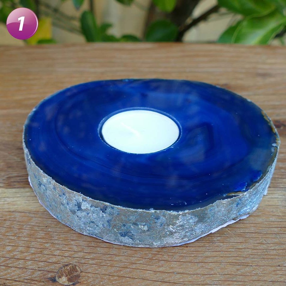 Agate Tea Light Candle Holder - Blue Healing Crystal Handcrafted Stone