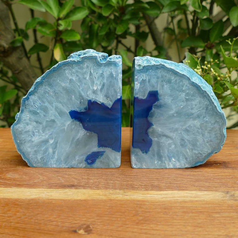 blue agate bookends