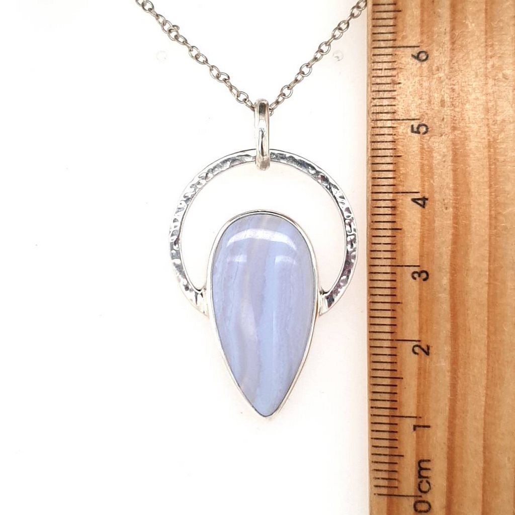 Blue Lace Agate Pendant Natural Gemstone in 925 Sterling Silver