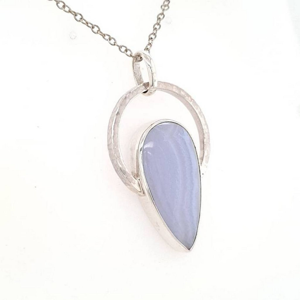 Blue Lace Agate Pendant Natural Gemstone in 925 Sterling Silver