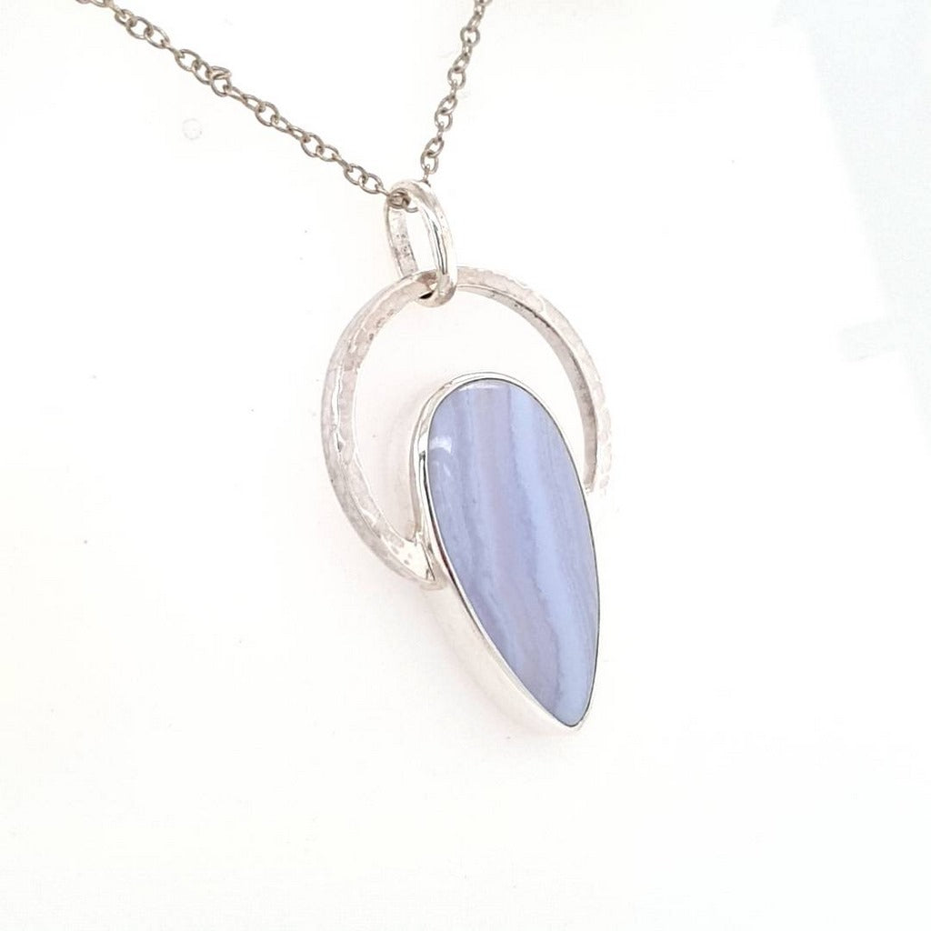 Blue Lace Agate Pendant Natural Gemstone in 925 Sterling Silver